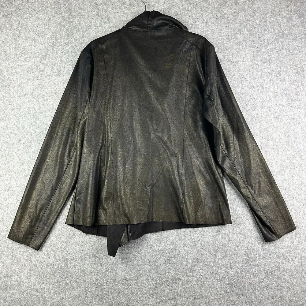Mote Anthropologie Jacket Women XL Black Gold Foil Faux Leather Moto Lightweight